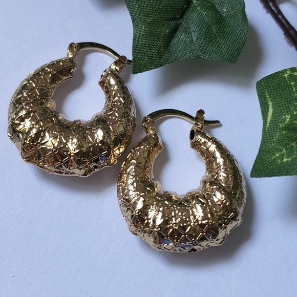 Textured Hallow Hoop Earrings Gold filled - Picture 1 of 5